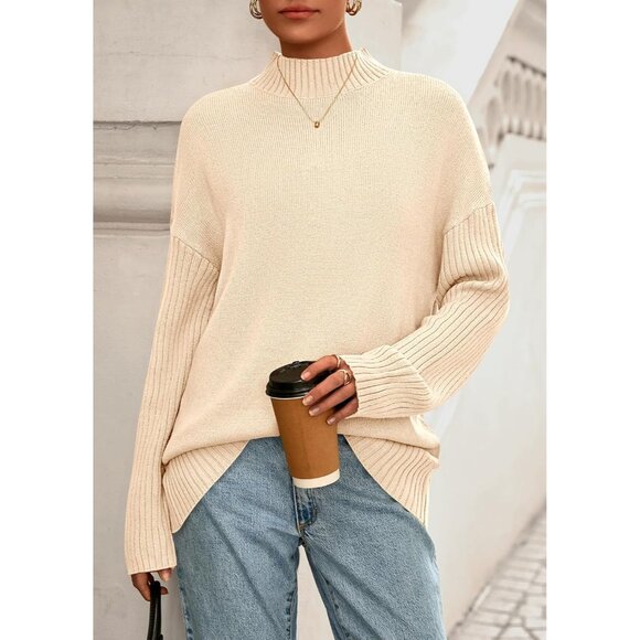 Women’s Oversized Long Sleeve Knit Sweater Mock Neck Fall Casual - Picture 6 of 8